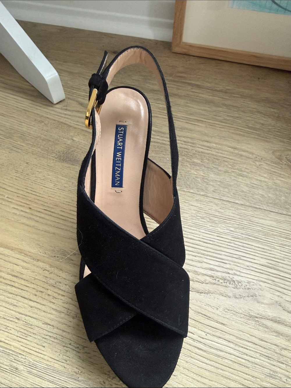 Stuart Weitzman Black Suede Crisscross Slingback Heels